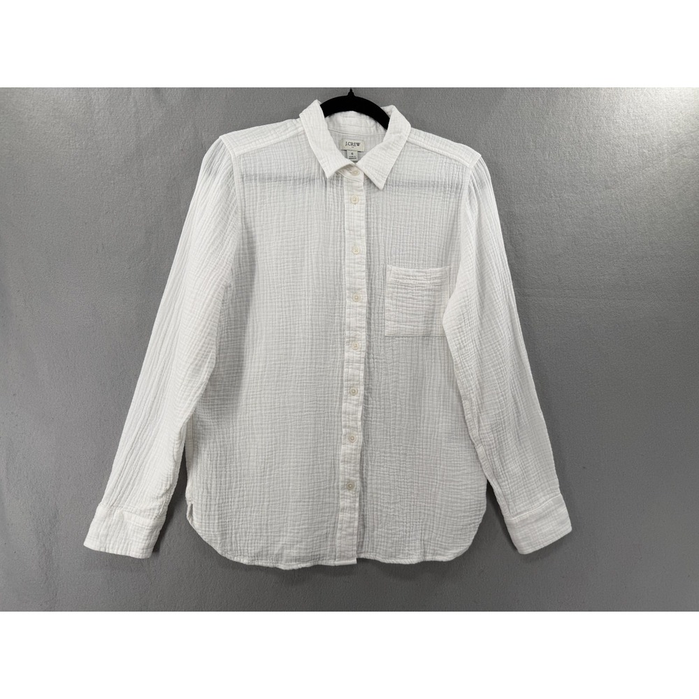 J Crew Factory Shirt Womens S White Double Gauze Minimalist Coastal Top Cotton
